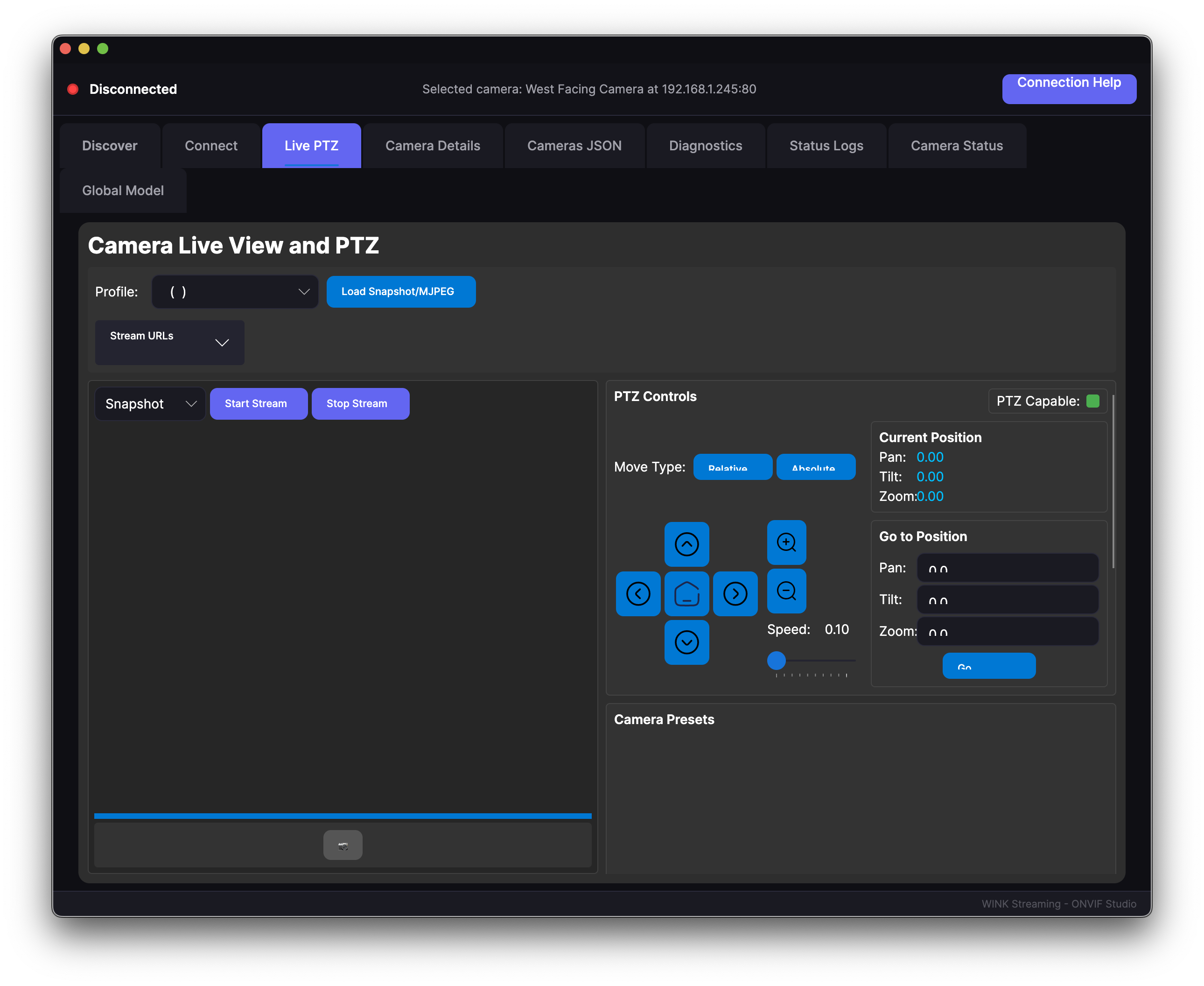 Live PTZ Tab